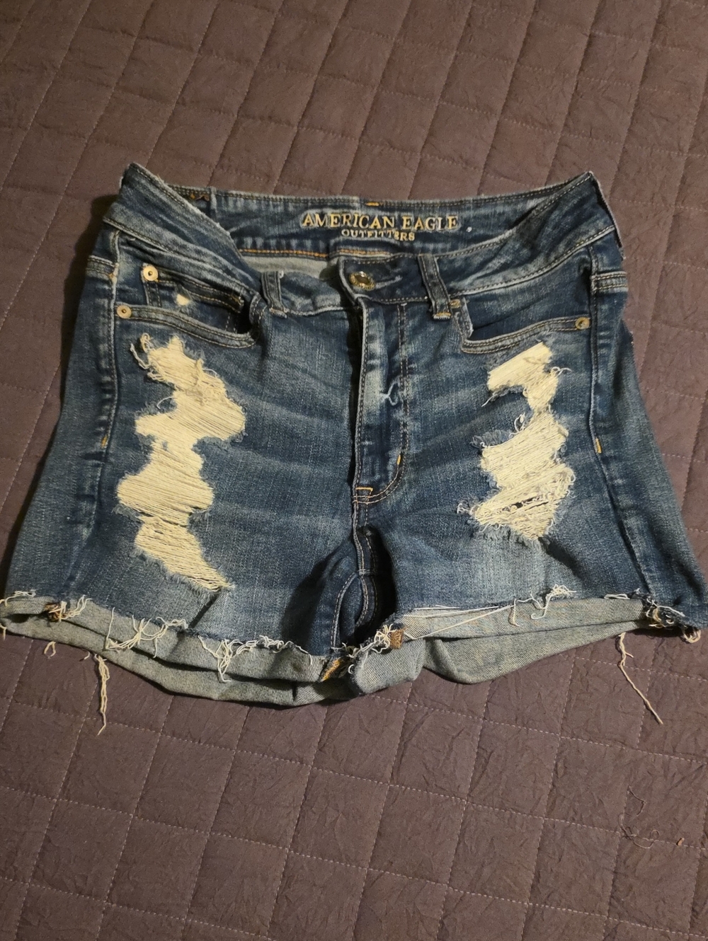 American Eagle Outfitters Hi-Rise Shortie Distressed Denim Jean Shorts - Blue